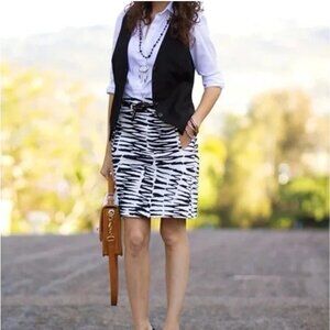 Banana Republic X Trina Turk Women’s 2 Zazzy Zebra Lined Pencil Skirt‎ XS Black